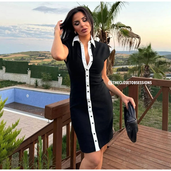 ZARA Blogger Favorite Contrast Lapel Mini Dress NWT – Black & White, Size M & L - Picture 5 of 16